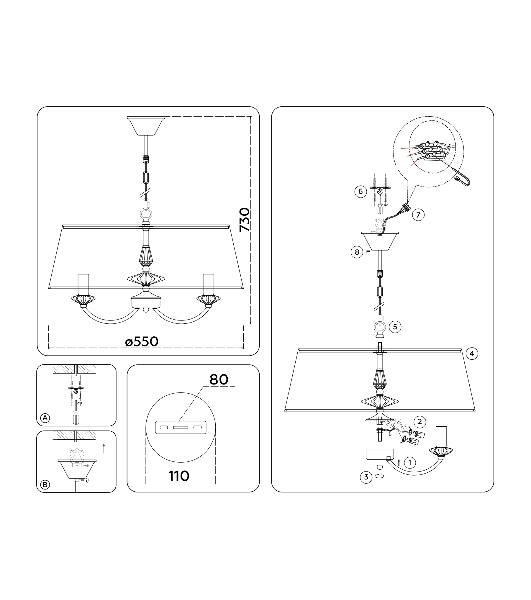 Люстра Ambrella light LH75021/5 GD/PI золото/розовый E14/5 max 40W D550*730