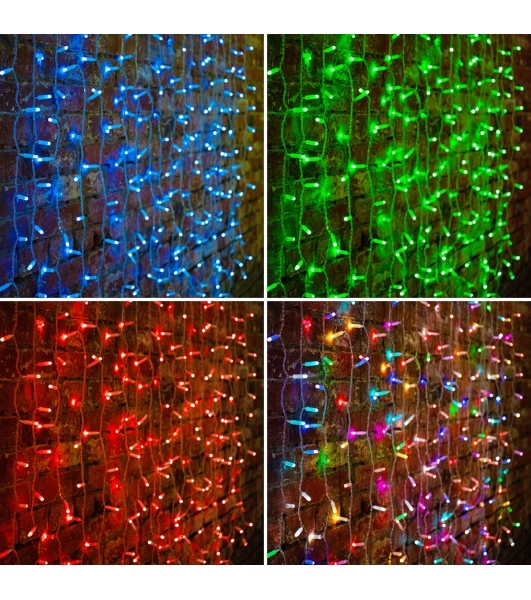 Гирлянда Neon-night 'Светодиодный Дождь' 2х1,5м, прозрачный провод, 230 В, диоды RGb, 300 LED свечение с динамикой при приобретении контроллера 245-907