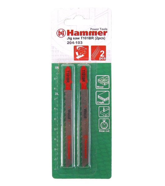 Пилка для лобзика Haммer Flex 204-103 JG WD T101BRдр.\пл, 74мм, шаг 2.5, обр.зуб, HCS, 2шт.