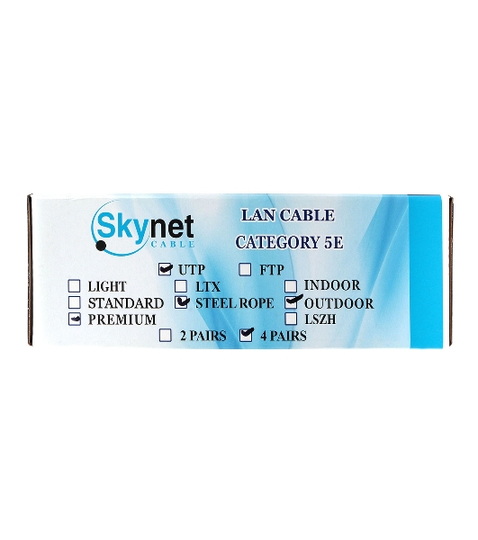Кабель SkyNet Premium UTP outdoor 4x2x0,51 на тросу, медный, FLUKE TEST, кат.5e, однож., 100 м, box, черный