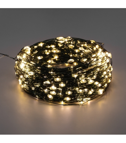 Гирлянда Роса с контроллером 30м, 300LED, IP20, 230В, зеленый провод, теплое белое свечение 