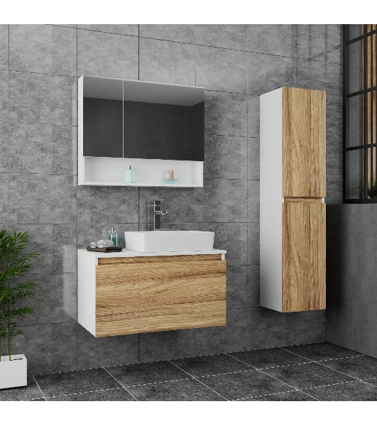 Комплект для ванной, 4 предмета (Тумба Bau Dream Blackwood 80, раковина BAU Hotel 48х37, смеситель для раковины высокий Hotel Still, нержавеющая сталь, выпуск клик клак, белый)