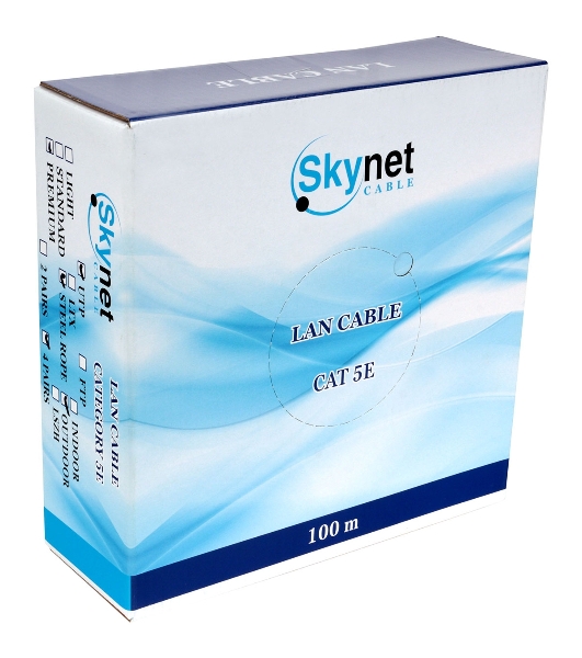 Кабель SkyNet Premium UTP outdoor 4x2x0,51 на тросу, медный, FLUKE TEST, кат.5e, однож., 100 м, box, черный