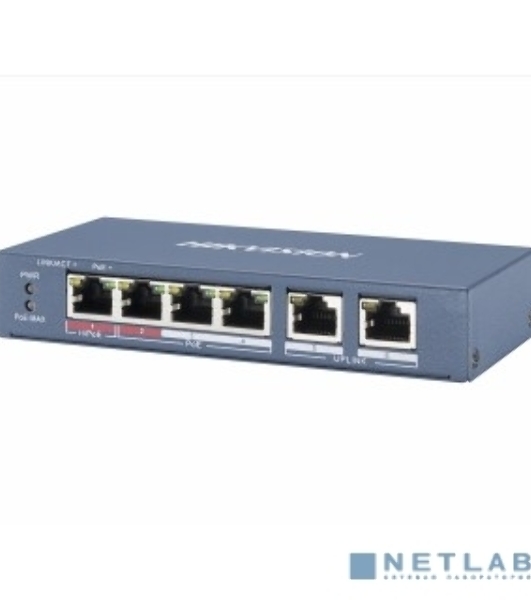 Коммутатор Hikvision DS-3E0106HP-E, 4×100 Мбит/с PoE + 2×100 Мбит/с, неуправляемый