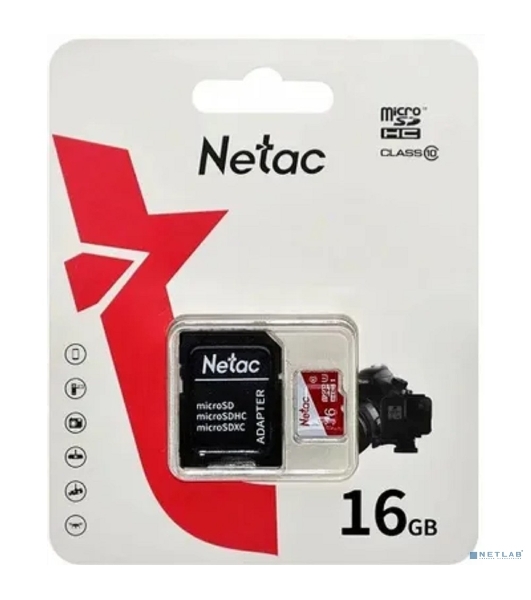 Флеш карта Netac P500 ECO 16Gb MicroSDHC C10 up to 80Mb/s, retail pack with SD Adapter