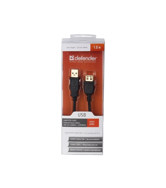 Кабель Defender PRO USB 2.0 кабель удлинительный 1.8м AM/AF, зол.конт, 2фер.фил.