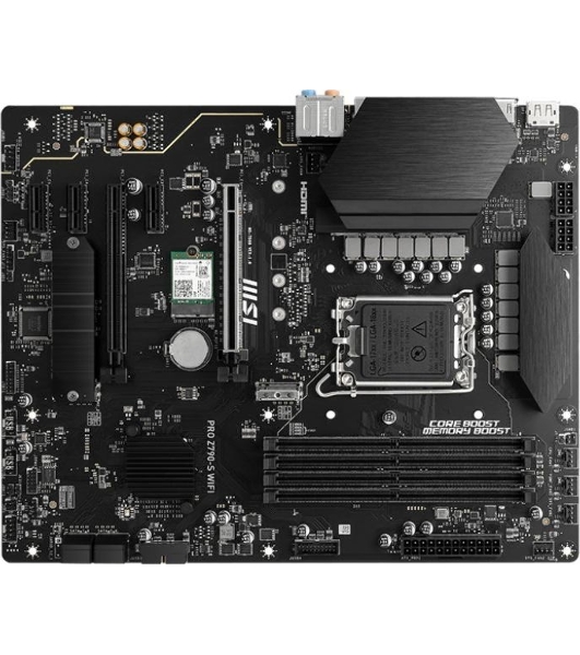 Материнская плата MSI PRO Z790-S WIFI, LGA 1700, ATX, 4xDDR5, 1xPCIe 5.0 x16, 4xM.2, 4xSATA, 1xHDMI, 1xDP, 2.5 Gigabit Ethernet, 7.1 аудио