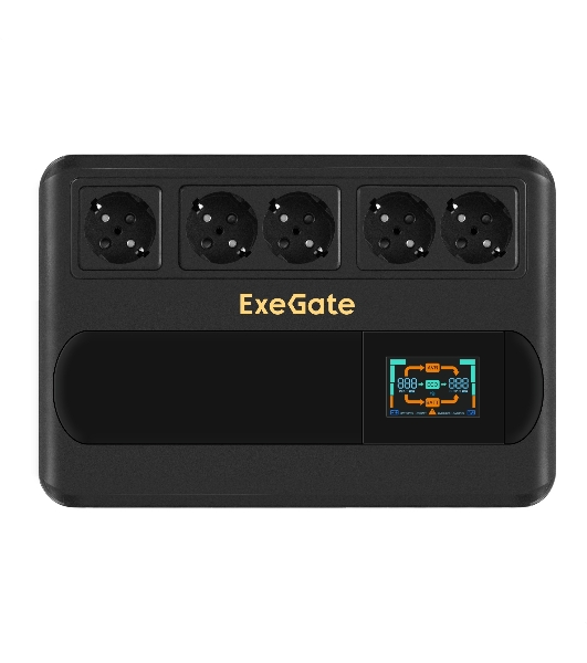 Источник бесперебойного питания ExeGate NEO Smart BU-800.LCD.AVR.5SH 800VA/480W, цветной LCD-дисплей, AVR, 5*Schuko, черный