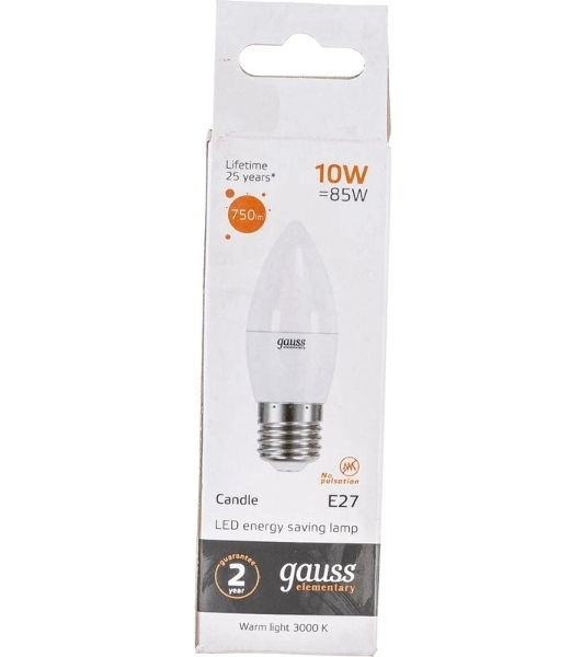 Лампа cветодиодная Gauss Elementary Свеча 10W 750lm 3000K E27 LED