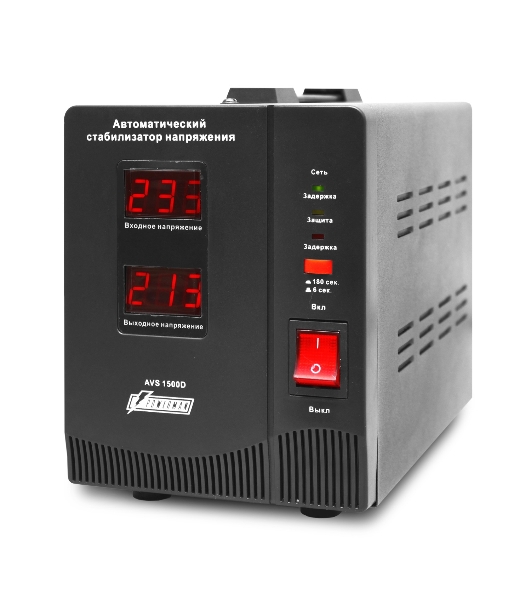 Стабилизатор напряжения Powerman AVS 1500D черный (220В±8% 1500ВА,12А,КПД 98%,циф. индикация вх./вых.)