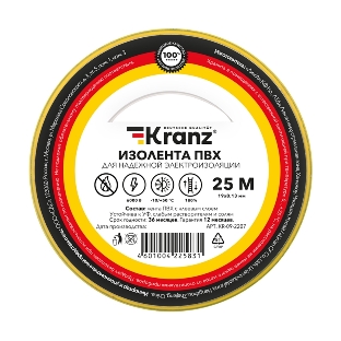 Изолента ПВХ Kranz 0.13х19 мм, 25 м, желто-зеленая (5 шт./уп.)