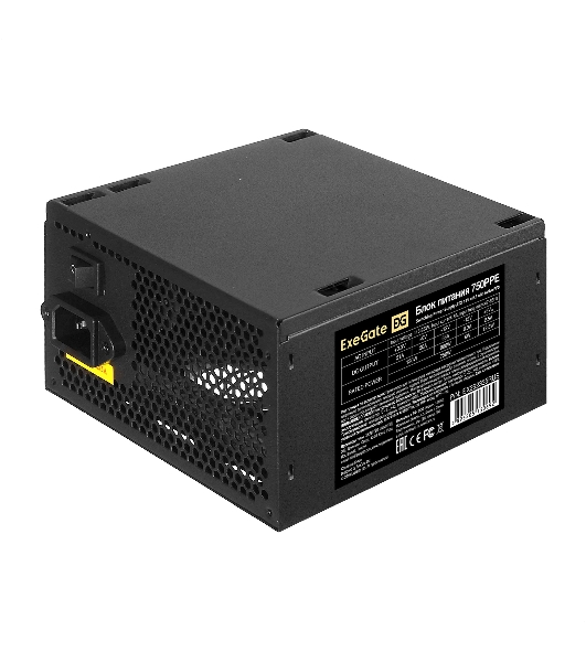 Блок питания ExeGate 750PPE, 750W, (ATX, APFC, SC, КПД 80% (80 PLUS), 12cm fan, 24pin, 2x(4+4)pin, 4xPCI-E, 6xSATA, 3xIDE, черный, кабель 220V 1,8м с защитой от выдергивания)