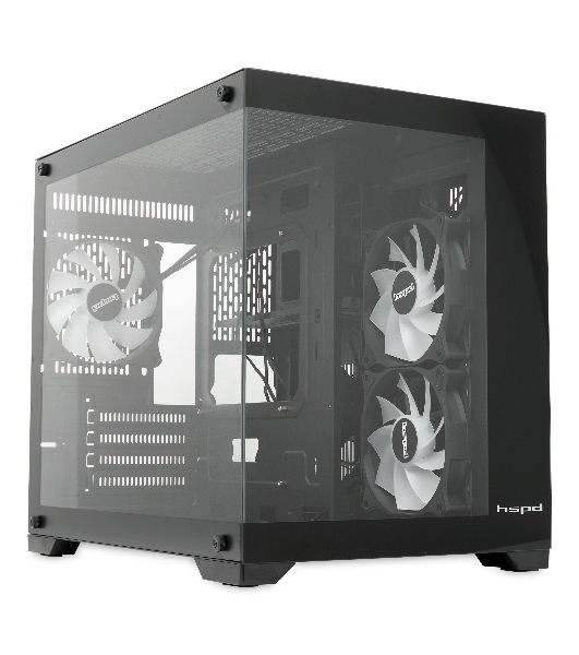 Компьютерный корпус HSPD F330, Panoramic Mini-tower, черный, TG, 0.5 SPCC, 3x120мм ARGB mATX, mITX 160/400/200мм 1x2.5', 2x3.5', 4xPCI 1xUSB-C 3.0, 2xUSB-A1.0 428x280x375мм