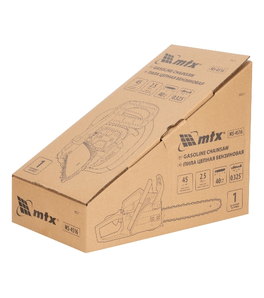 Пила цепная бензиновая MTX MS-4516, шина 40 см, 45 см 3, 2,5 л.с., шаг 0,325, паз 1,5 мм, 64 зв