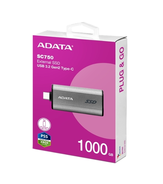 Внешний SSD ADATA SC750, 1TB, USB 3.2 Gen 2 Type-C, R/W 1050/1000, черный