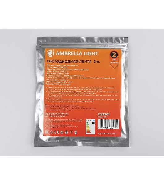 Светодиодная лента Ambrella light GS3301 2835 240Led/ 18W m/ 24V IP20 3000K/ 5000*10*1.2mm (2 конт.)