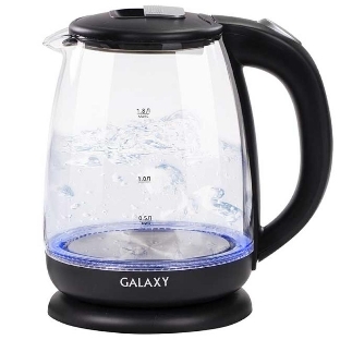 Чайник электрический Galaxy Line GL 0554, черный, стекло, 2000 Вт, 1,8 л, LED-подсветка, шкала уровня воды, корпус из термостойкого стекла