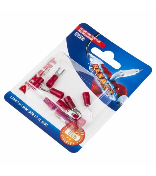 Наконечник вилочный Rexant изолированный, 3.2 мм, 0.5-1.5 мм², НВи 1.5-3/НВи 1,25-3/SV1.25-3, красный, в упак. 10 шт.