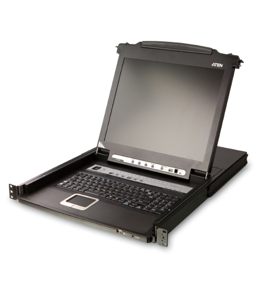 Переключатель KVM ATEN LCD 17' => 8 cpu PS2/USB+VGA, с KVM-шнурами PS2 1х1.8м.;USB 1x1.8м., 1280x1024, 1U 19', исп.спец.шнуры (CL5708M-AT-RG)