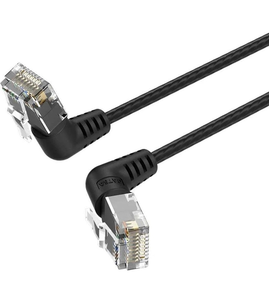 Патч-корд Vention прямой UTP cat.6a, RJ45 угол 90 - 1м. черный