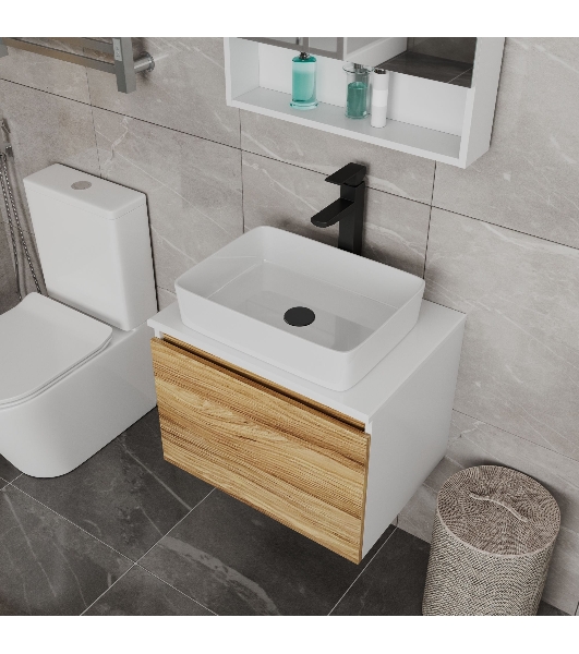Комплект для ванной, 4 предмета (Тумба Bau Dream Blackwood 60, раковина BAU Hotel 48х37, смеситель для раковины высокий Hotel Black, черный, выпуск клик клак, черный)
