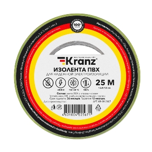Изолента ПВХ Kranz 0.13х15 мм, 25 м, желто-зеленая (5 шт./уп.)