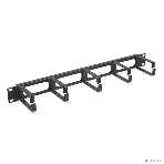Кабельный органайзер горизонтальный 19' Cabeus JB08-1U-BK 1U, 5 колец, черный (RAL9004), металлический, фото 1