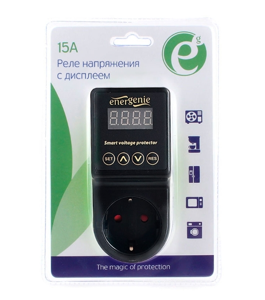 Реле напряжения c дисплеем Energenie EHB8-3, 15A, черное