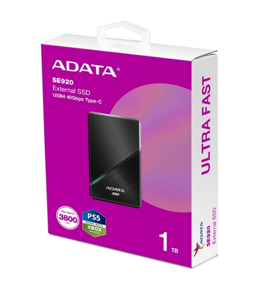 Внешний SSD ADATA SE920, 1Tb, USB 4 Type-C, R/W 3800/3700, черный