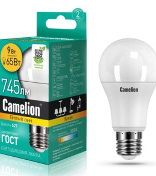 Лампа светодиодная Camelion (15065) LEDRB/9-A60/830/E27
