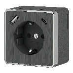 Розетка с заземлением, шторками и USB тип A+C Gallant (графит рифленый), фото 1