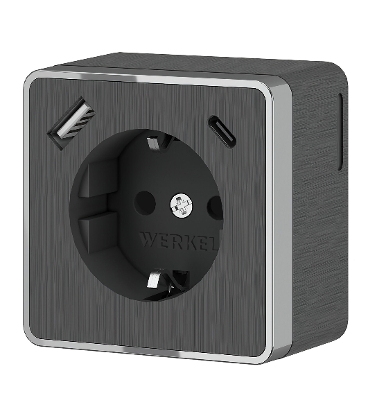 Розетка с заземлением, шторками и USB тип A+C Gallant (графит рифленый)