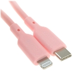 Кабель QUMO, MFI С94, Type-C на MFI Apple 8 pin, силиконовый, 1м, 2,22A, 9V, 20W, PD (розовый), фото4