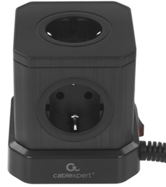 Сетевой фильтр Cablexpert Tower, TWR-5-U4-B-3, 5 р, 10А, 4хUSB, 3.1А, 3 м, ур.защиты 4+, черный, коробка