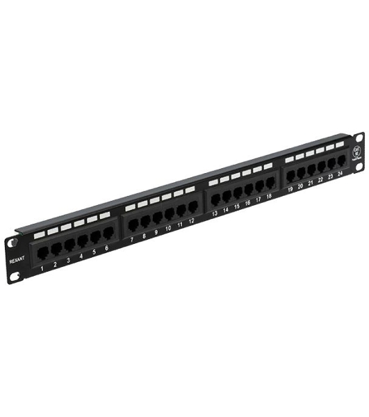 Патч-панель Rexant 19', 1U, 24 порта RJ-45, категория 5e, UTP неэкранированная, черная