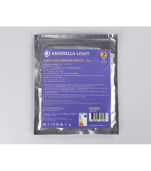 Светодиодная лента Ambrella light GS3302 2835 240Led/ 18W m/ 24V IP20 4500K/ 5000*10*1.2mm (2 конт.)