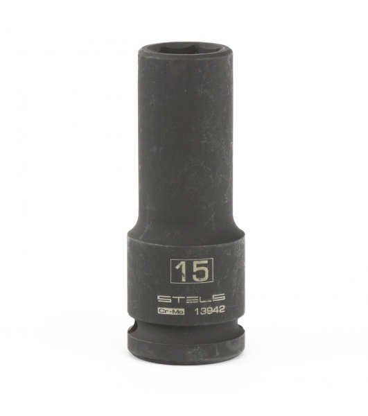 Головка ударная удлиненная шестигранная Stels 15 мм, 1/2', CrMo