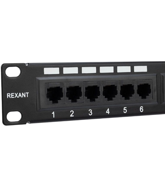 Патч-панель Rexant 19', 1U, 24 порта RJ-45, категория 5e, UTP неэкранированная, черная