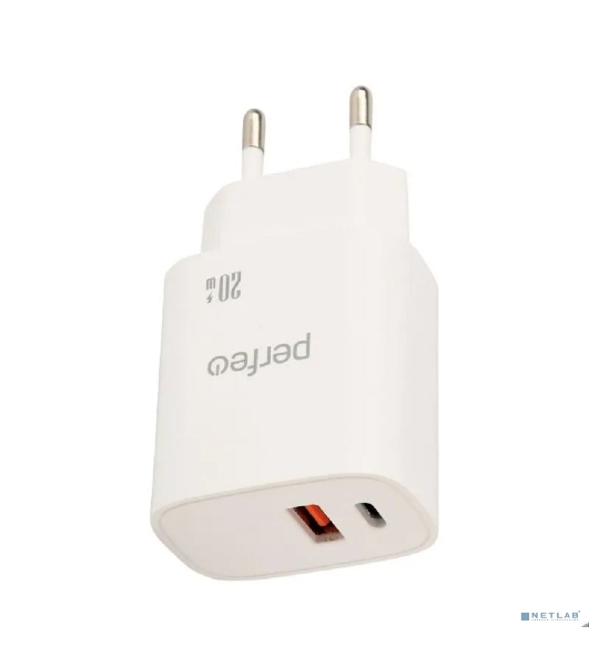 Сетевое зарядное устройство PERFEO с двумя разъемами USB-A+TYPE-C, 20W, белый (I4661)