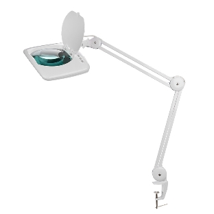 Лупа на струбцине Rexant, квадратная, 5D, с подсветкой 60 SMD LED, сенсорный регулятор яркости, белая