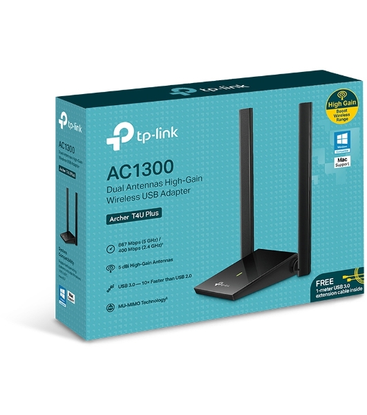 Адаптер TP-Link AC1300Mbps Dual-band High-Gain wireless USB adapter, 867Mbps at 5G and 400Mbps at 2.4G, two high gain antennas, USB 3.0, USB extension cable, support wave 2 MU-MIMO, full compatible with Windows and macOS.