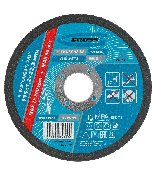 Круг отрезной по металлу Gross SWA60TBF 115х1.2х22.2мм 74362