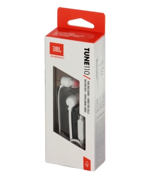 Проводные наушники JBL Tune 110 белый, внутриканальные, Jack 3.5 мм