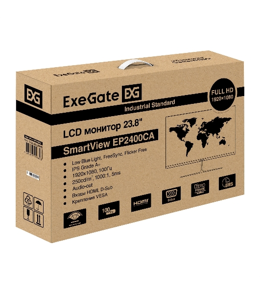 Монитор LCD ExeGate 23.8' EP2400CA черный IPS 1920x1080 100Hz 5ms 16:9 250cd 1000:1 178/178 D-Sub HDMI AudioOut встроенный БП FreeSync Flicker-free VESA EX300350RUS
