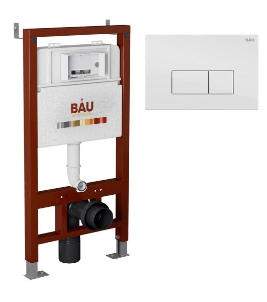Инсталляция BAU PRO для подвесного унитаза, клавиша смыва BAU Hotel для инсталляции, белый глянец