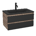 Тумба под раковину Bau Stil Loft black brushed, раковина кварцевая BAU Stil 75, черный металлик, смеситель Dream Black, черный, фото13