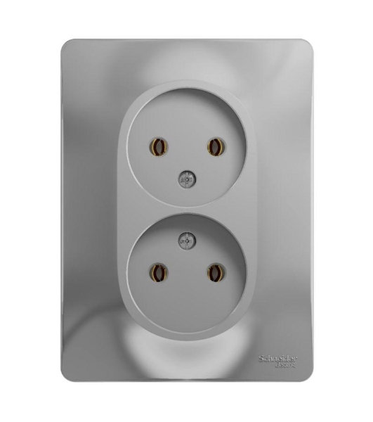 Розетка 2-м СП Glossa 16А IP20 без заземл. в сборе алюм. SchE GSL000320