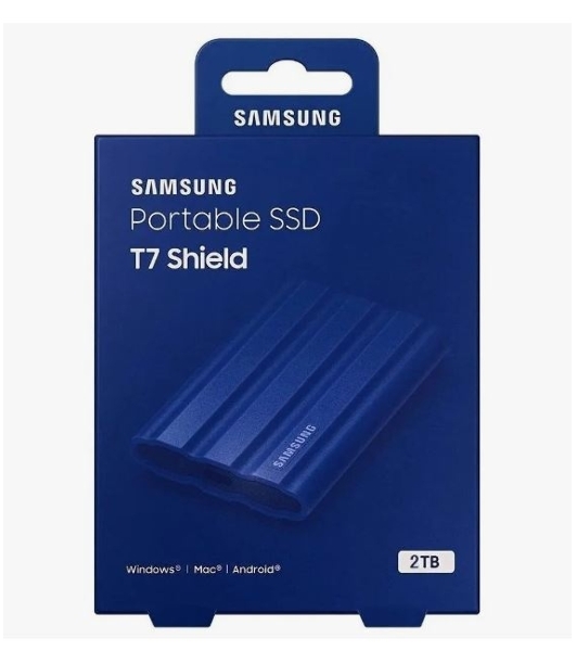 Внешний SSD Samsung T7 Shield, 2TB, USB 3.2 Gen 2 Type-C, R/W 1050/1000, синий