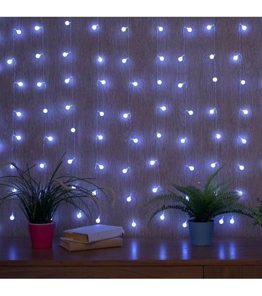 Гирлянда Neon-night 'Светодиодный Дождь' 1,5x1,5 м, с насадками шарики, свечение с динамикой, прозрачный провод, 230 В, диоды белый