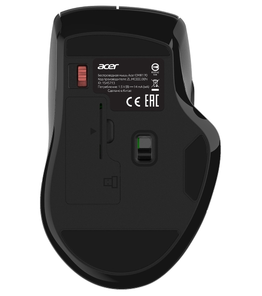Мышь беспроводная Acer OMR170 черный, 1600 dpi, радиоканал, Bluetooth, USB, кнопки - 6